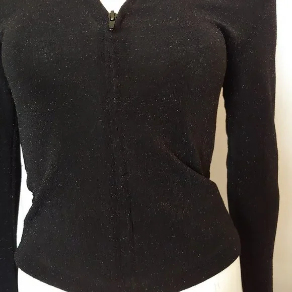 Black and gold fleck zip sweater hoodie with boa trimmed hood - Picture 10 of 11